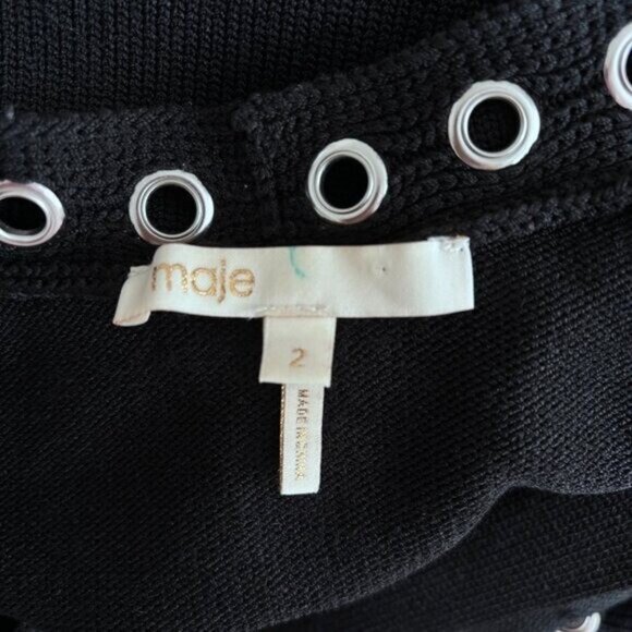 Maje Metallica Grommet Cardigan Open Front in Black - Picture 9 of 9